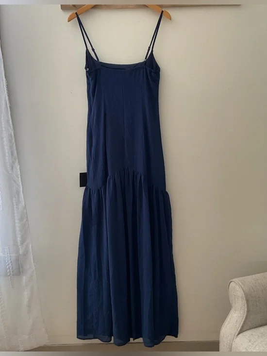 Lulus Auria Navy Blue Chiffon Drop Waist Square Neckline Maxi Dress NWT Small - Picture 7 of 15